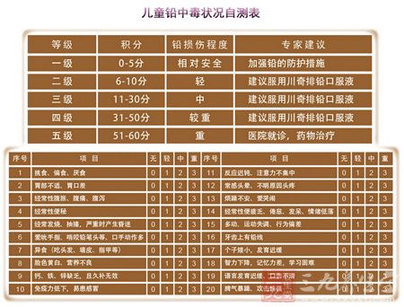 儿童铅中毒状况自测表 儿童铅中毒状况自测表