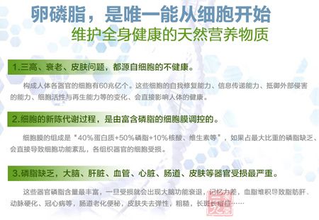 卵磷脂,是唯一能从细胞开始,维护全身健康的天然营养物质 卵磷脂,是唯一能从细胞开始,维护全身健康的天然营养物质