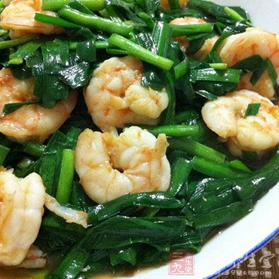 虾仁韭菜可以补肾阳、固肾气、通乳汁