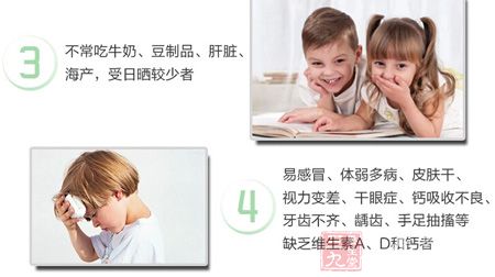 不常吃牛奶、豆制品、肝脏、海产、受日晒较少者 不常吃牛奶、豆制品、肝脏、海产、受日晒较少者