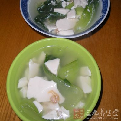 油菜海米豆腐羹