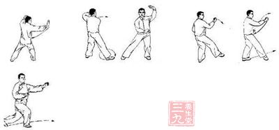 4.转体收拳 5.上步拦掌