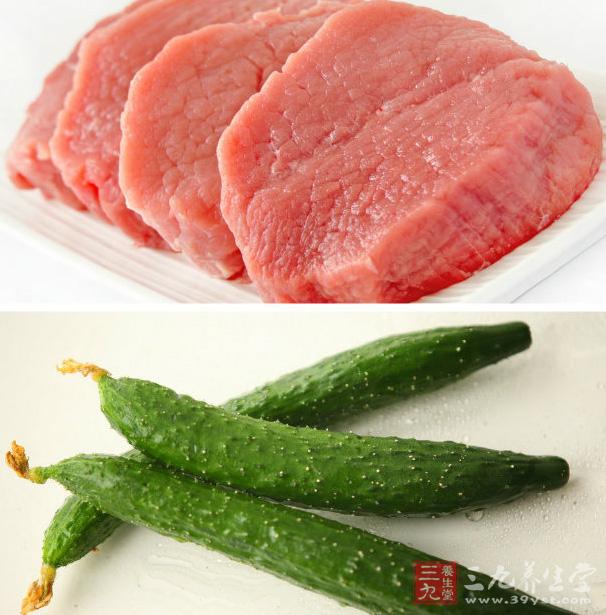 猪肉+黄瓜：清热解毒