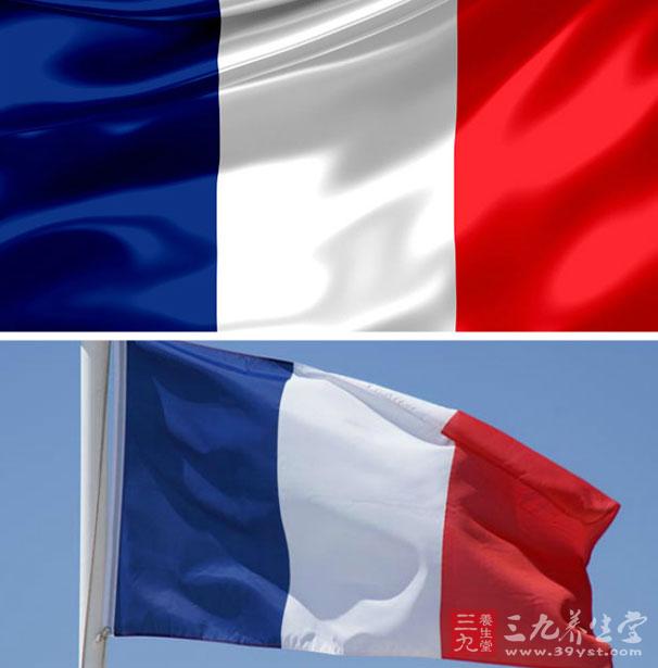 法国国旗红:白:蓝三色的比例为35:33:37,而我们却感觉三种颜色面积