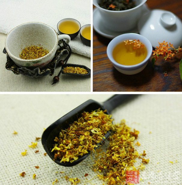 制作:将干桂花,茶叶,入杯中,沸水冲泡6分钟,即可饮用.