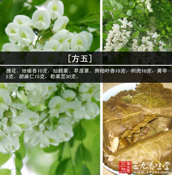 [方五]槐花、地榆各10克，仙鶴草、