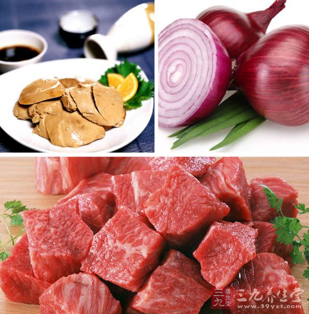 一些动物的肝脏,肉类以及洋葱等食物中所含有的酸性物质比较容易引起