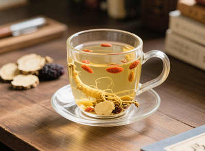 當(dāng)這些食材組合成人參五寶茶，飲用后能快速為身體補(bǔ)充能量，起到補(bǔ)氣提神的效果