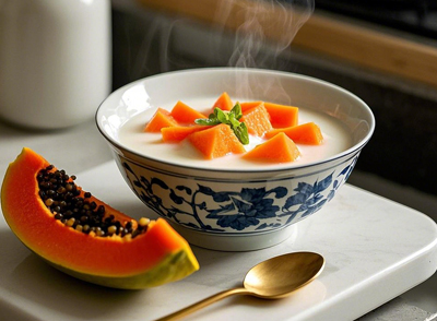 木瓜炖雪蛤是一道滋补养颜的经典甜品，尤其适合女性食用