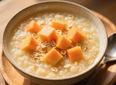 燕麥富含膳食纖維，具有降低膽固醇、穩(wěn)定血糖的作用；木瓜則富含維生素和礦物質，能為身體提供能量和營養(yǎng)