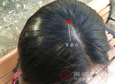 百會穴在頭頂正中線與兩耳尖連線交點處，用指腹輕按1分鐘，每天可按摩2-3次