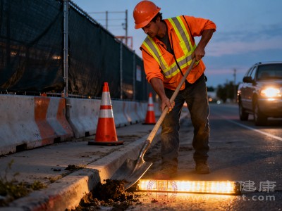 秋冬夜间光线昏暗,户外工作者需穿着带有反光条的衣物或佩戴反光标识,确保自身在灯光下能被清晰识别 秋冬夜间光线昏暗,户外工作者需穿着带有反光条的衣物或佩戴反光标识,确保自身在灯光下能被清晰识别