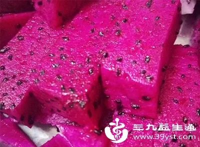 当我们食用红心火龙果时，牙齿将果肉磨碎，唾液初步分解食物