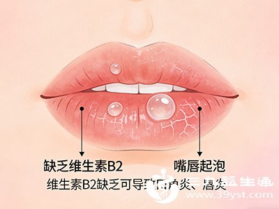 缺乏维生素B2、维生素C等营养素时，嘴唇黏膜的修复能力下降，易出现炎症和水疱